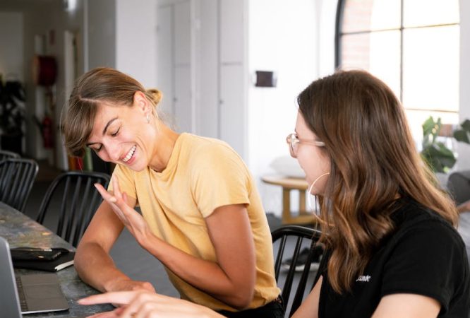 photo of women having conversation